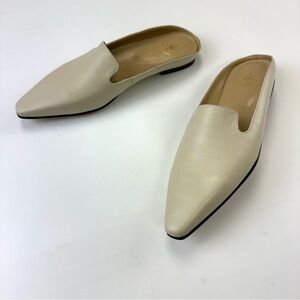 Bone leather flat heel mules Womens size 37 pointy toe slip on neutral shoes